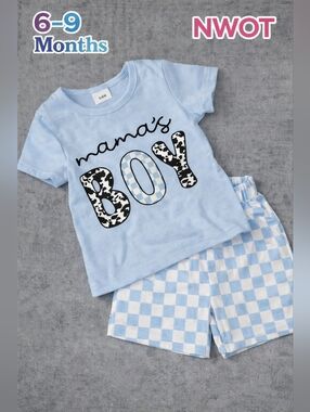 Mama's Boy Light Blue Short Sleeve Set for Kids 6-9 Months, NWOT